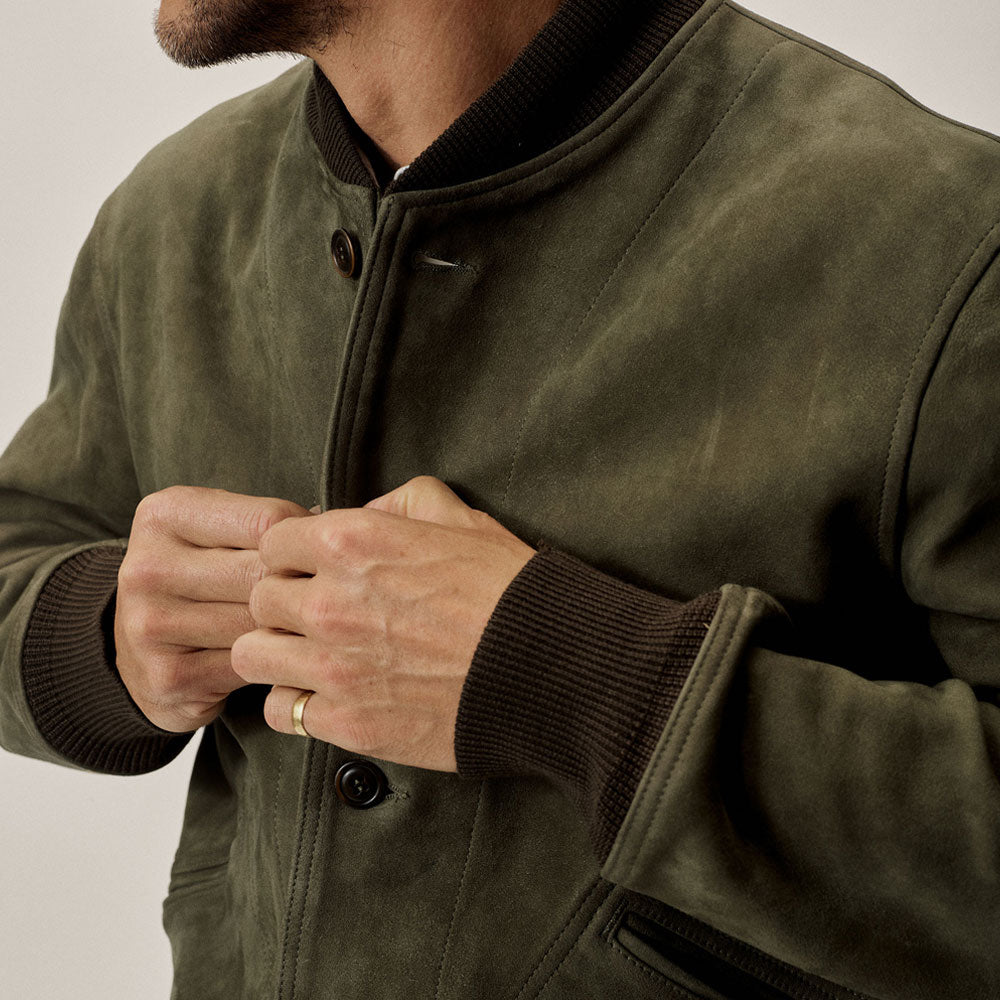 Men’s A1 Sheepskin Suede Leather Bomber Jacket