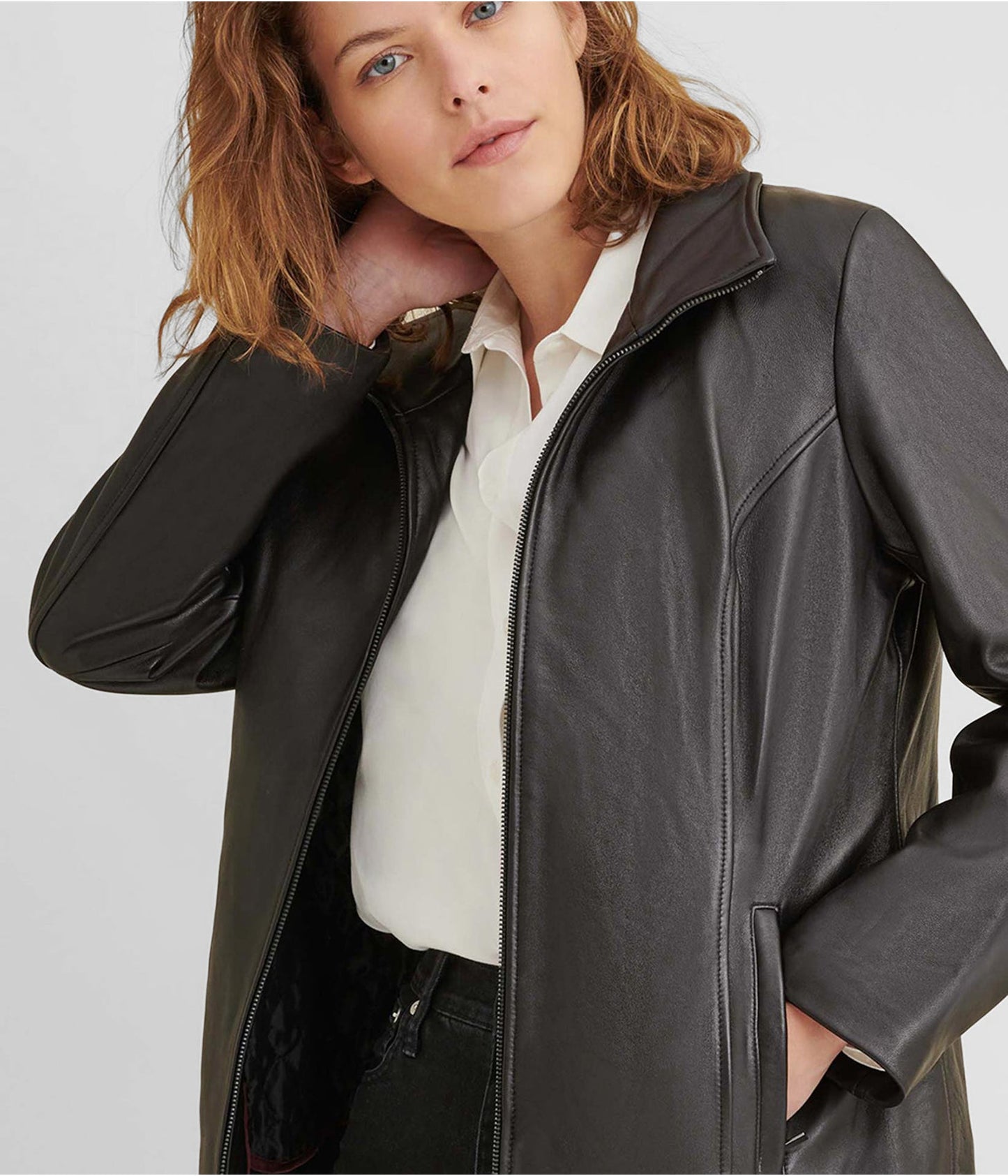 Women's Black Leather Jacket with Classic Design