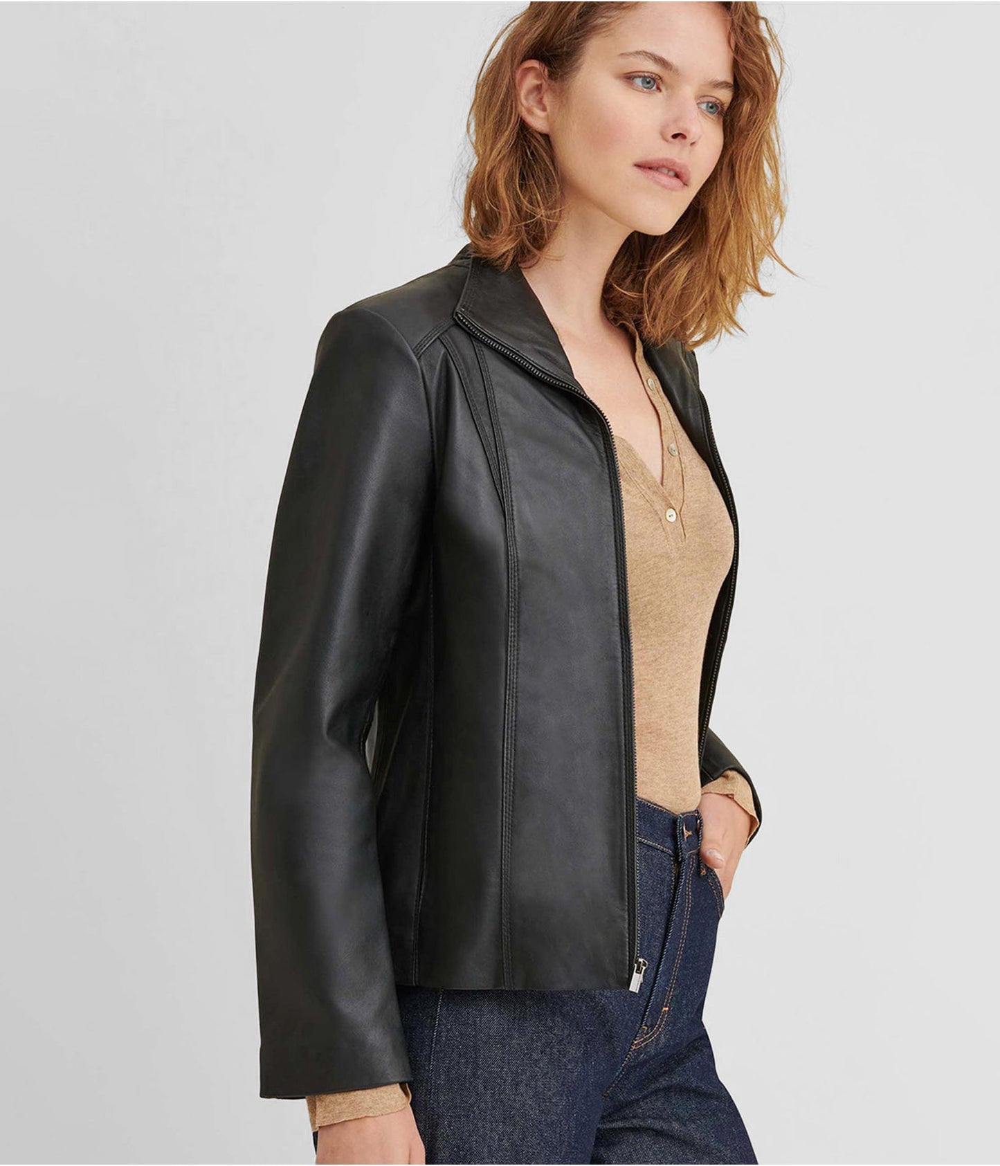 Women's Black Leather Scuba Jacket