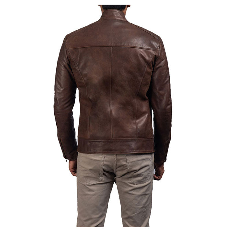 Men's Brown Leather Biker Jacket - Classic Vintage Design