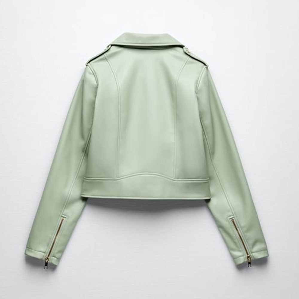 Green Women's Lambskin Riding Leather Biker Jacket