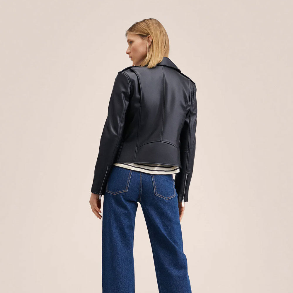 Women's Sleek Black Lambskin Leather Biker Jacket