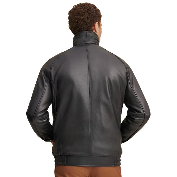 Men’s Black Lined Leather Bomber Jacket