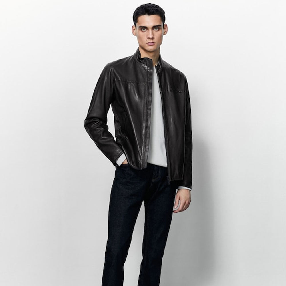 Black Sheepskin Leather Biker Jacket for Men by Avanzar