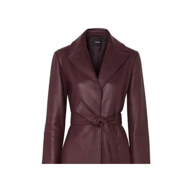 Elegant Burgundy Leather Coat with Belt Avanzar Leather