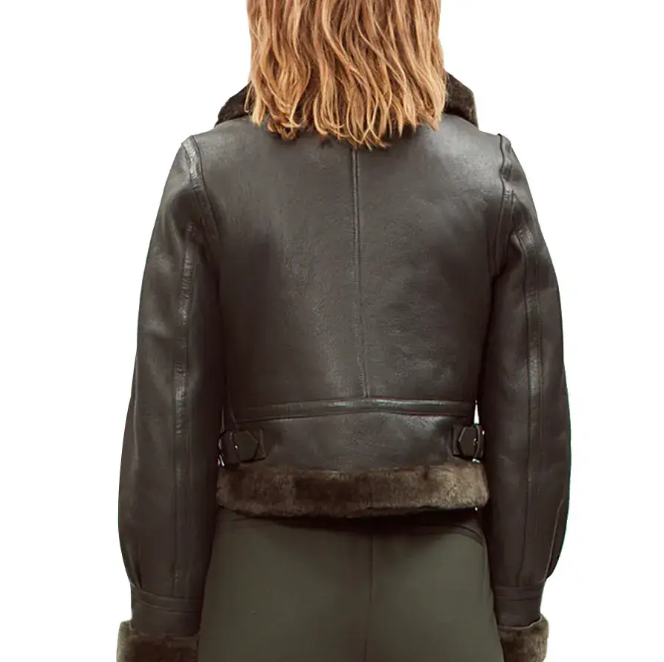 Women's Black Sheepskin Bomber Aviator Leather Jacket