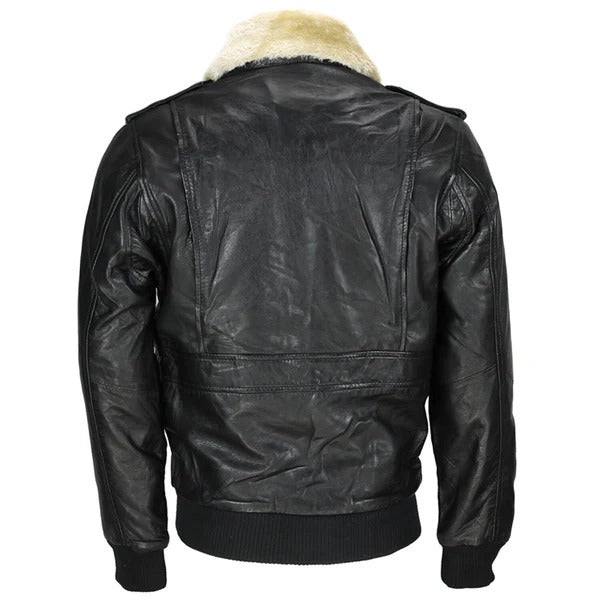 New Men’s Black US Air Pilot Flight Bomber Jacket with Removable Fur Collar Avanzar Leather
