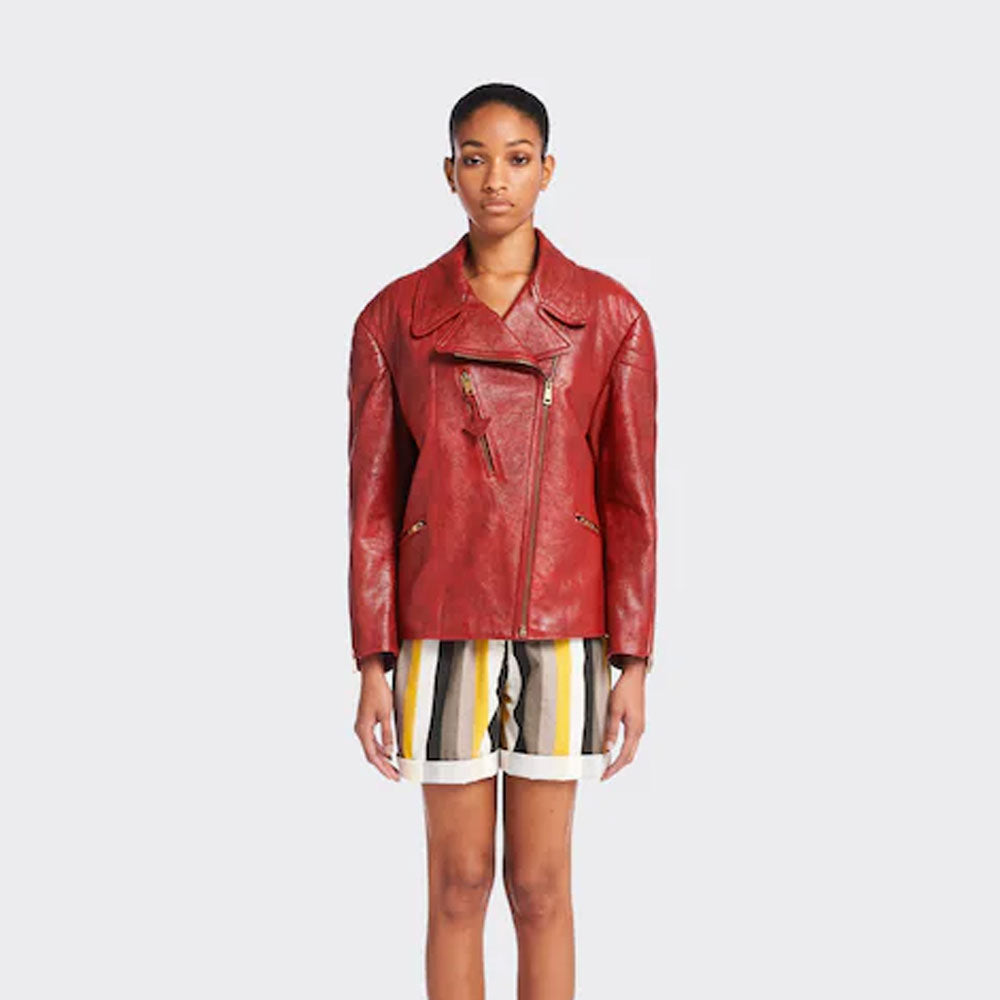 Women's Vibrant Red Sheepskin Biker Leather Jacket
