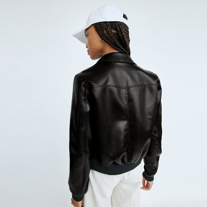 Black Women's Aviator Sheepskin Leather Bomber Jacket
