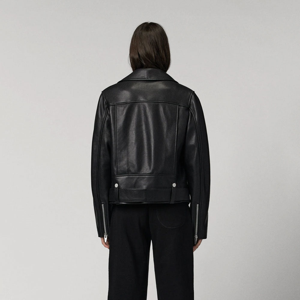 Women's Black Sheepskin Leather Biker Jacket