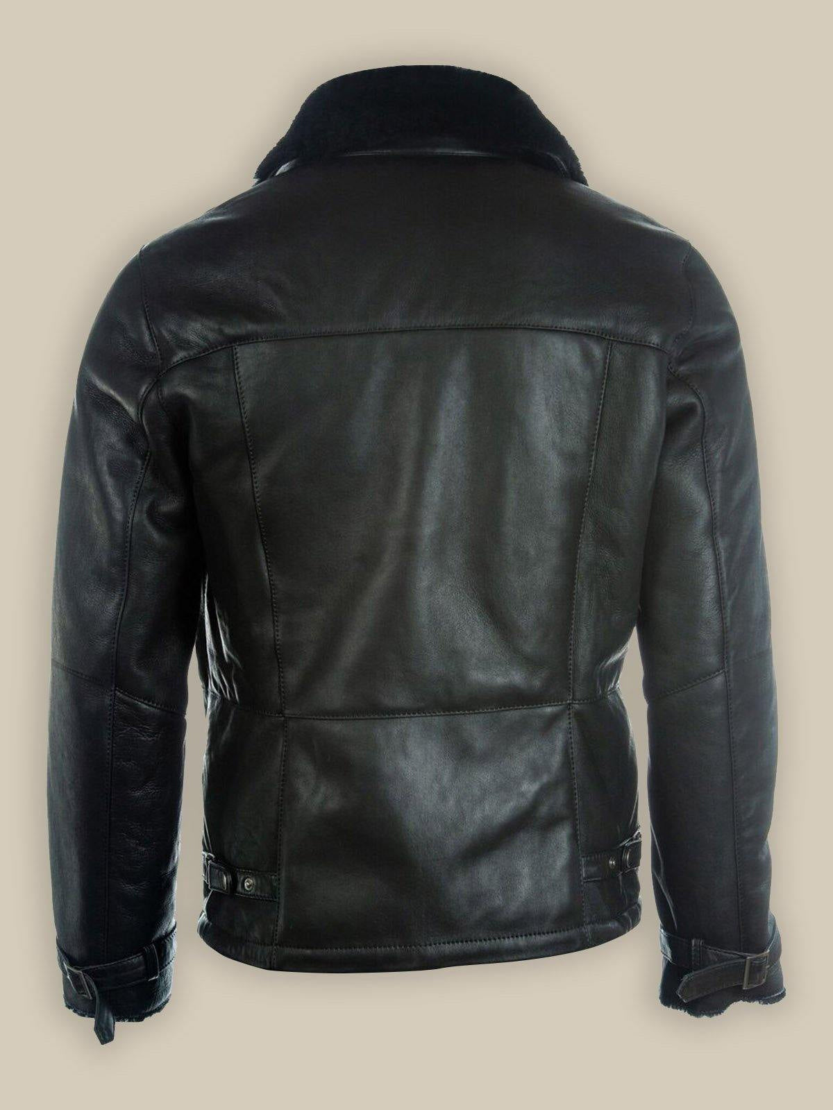 Men’s Pure Black B3 Shearling Bomber Leather Jacket