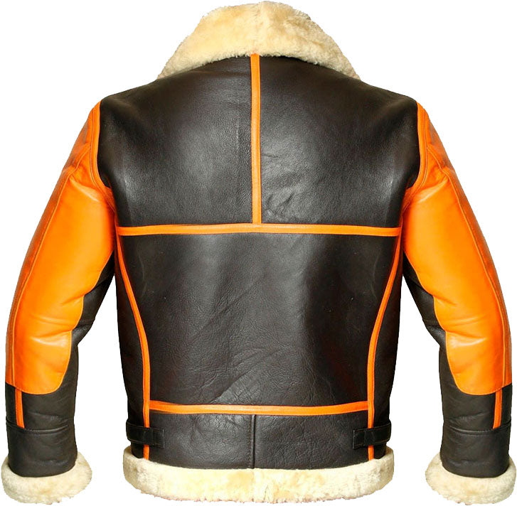 Men’s Brown Real Bomber Leather Jacket with Fur