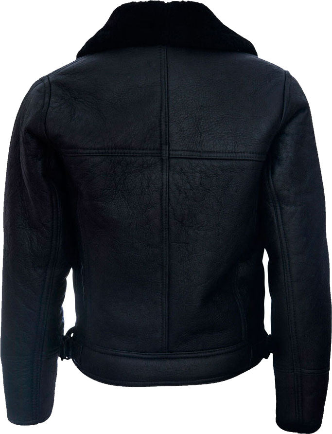 Men's Cross Zip Black Leather Jacket with Fur by Avanzar