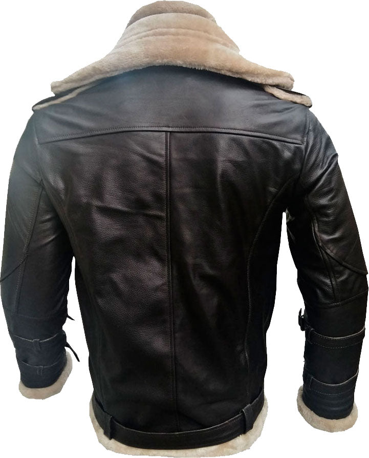 Men’s Double Collar Leather Jacket with Luxurious Fur