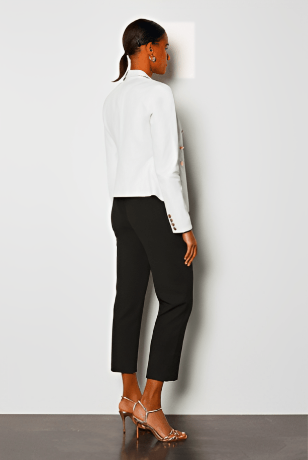 Women's White Leather Blazer with Silver Buttons