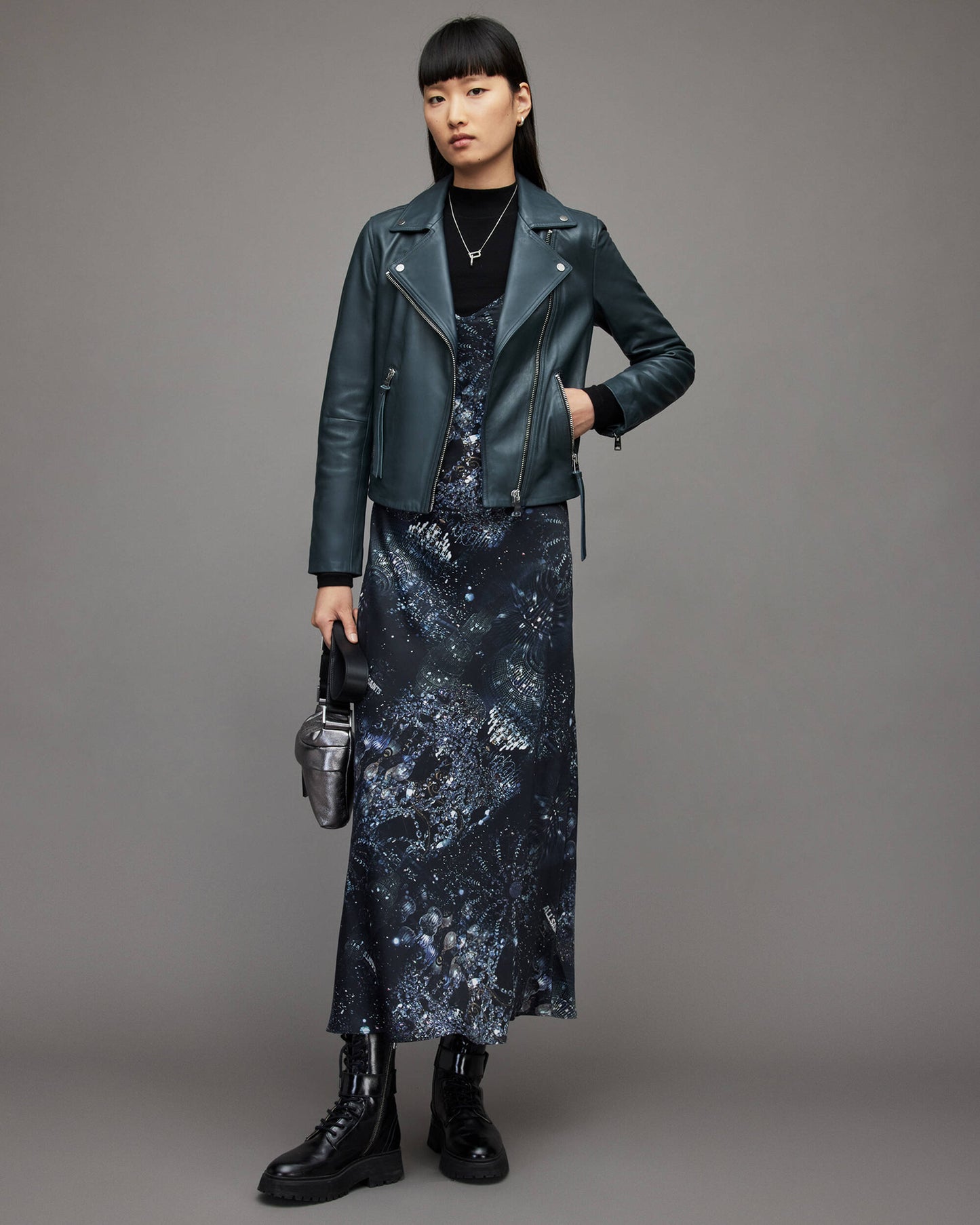 Women's Emerald Green Leather Biker Jacket