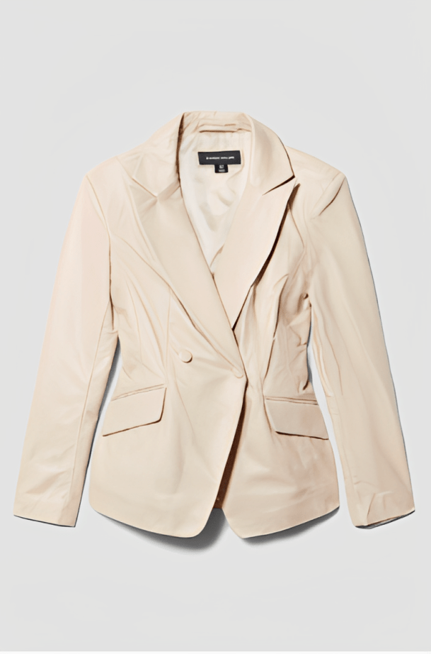 Women's Beige Leather Blazer with Corset Waist