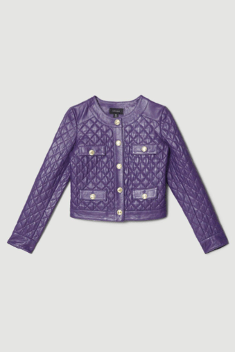 Women's Quilted Leather Trucker Jacket in Violet