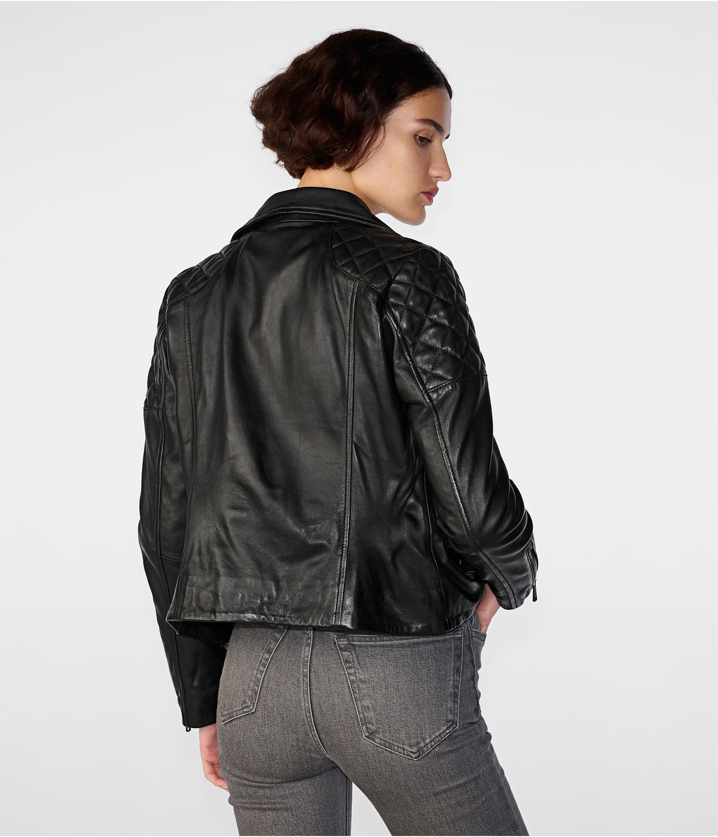Women's Black Shearling Leather Biker Jacket