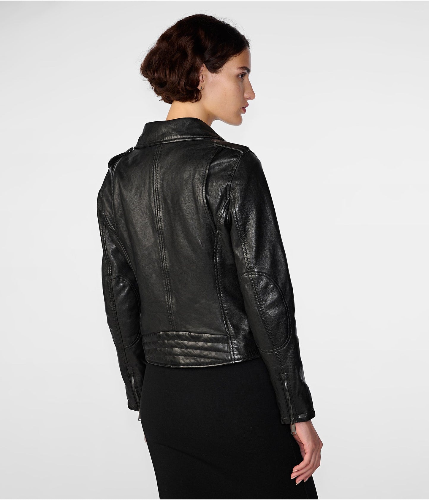 Women's Black Leather Biker Jacket With Removable Fur Collar