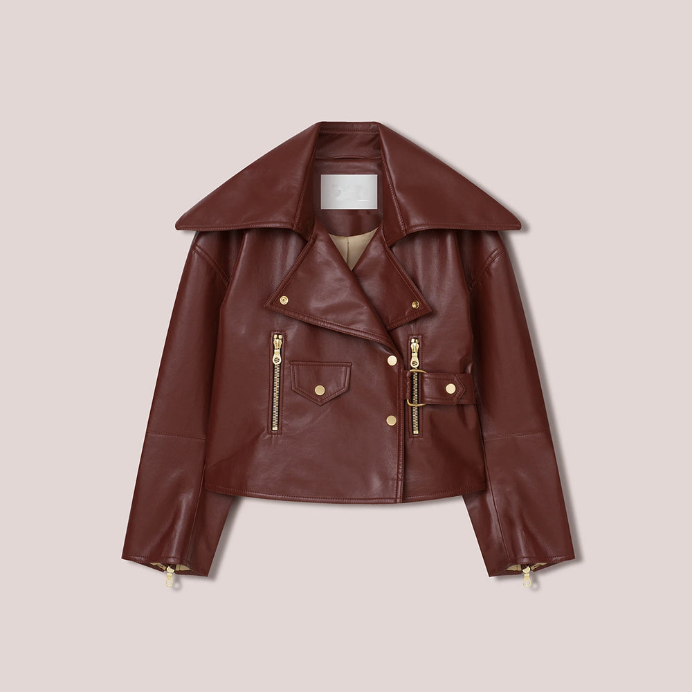 Women's Red Sheepskin Leather Designer Fashion Jacket