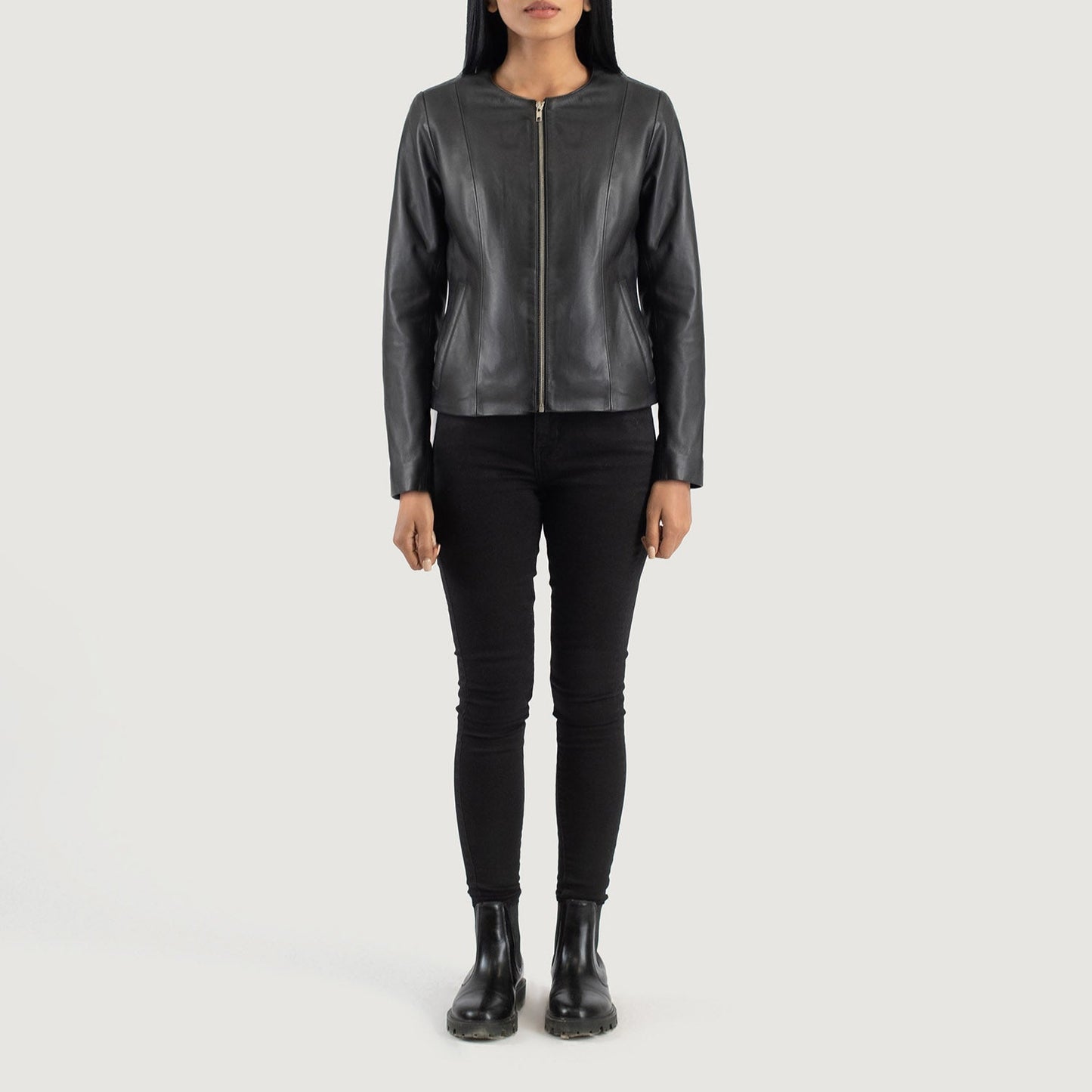 Elixir Black Collarless Leather Jacket Minimalist & Modern Edge