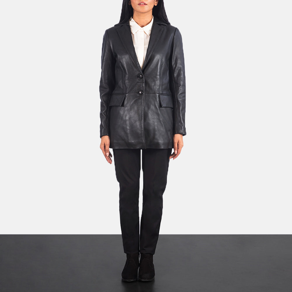Marilyn Black Leather Blazer Elegant & Timeless Sophistication