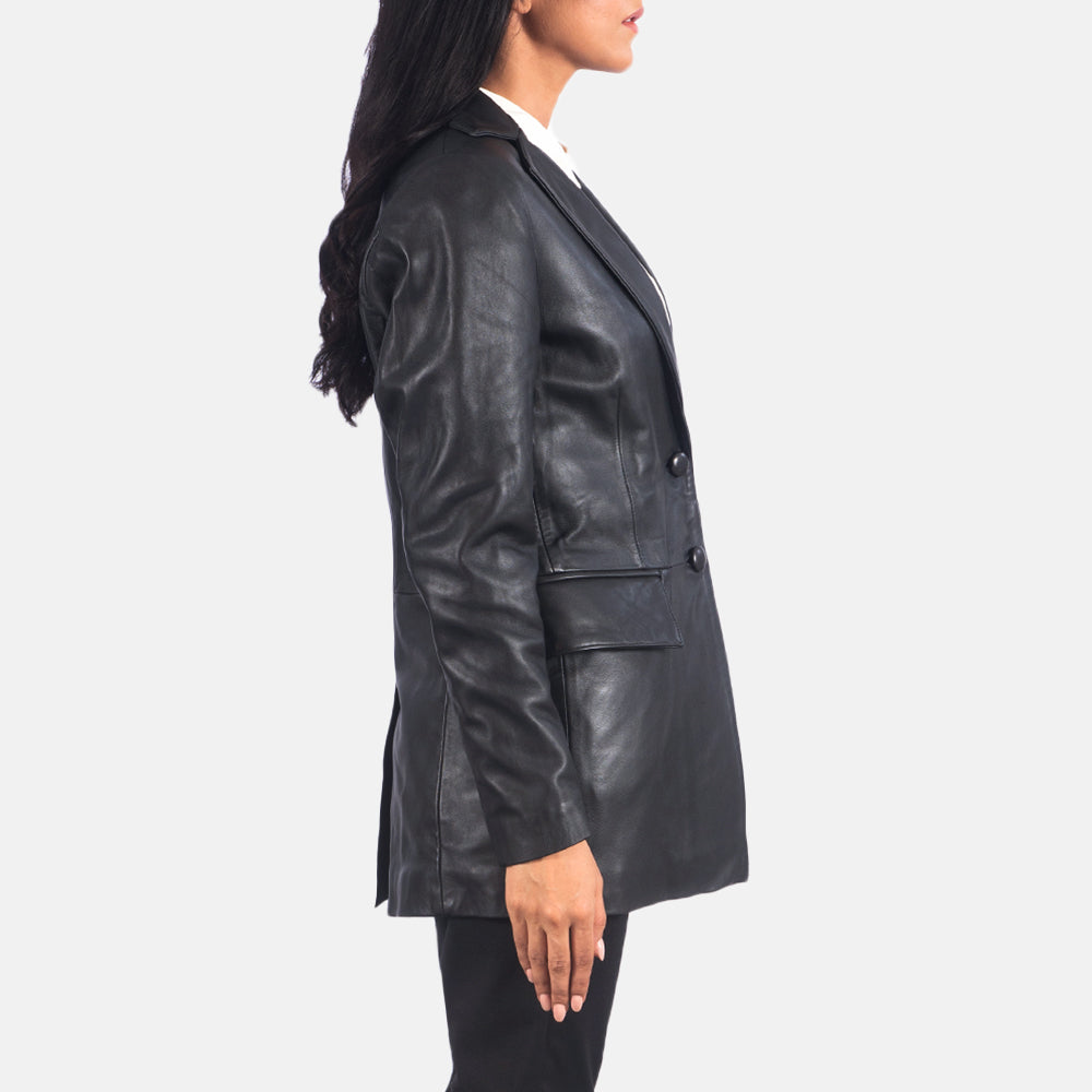 Marilyn Black Leather Blazer Elegant & Timeless Sophistication