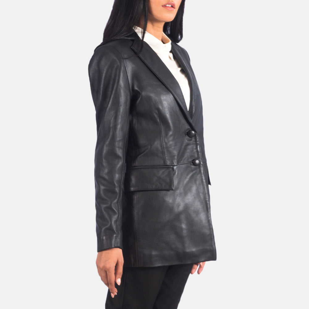 Marilyn Black Leather Blazer Elegant & Timeless Sophistication