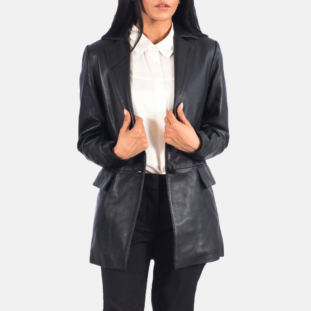 Marilyn Black Leather Blazer Elegant & Timeless Sophistication