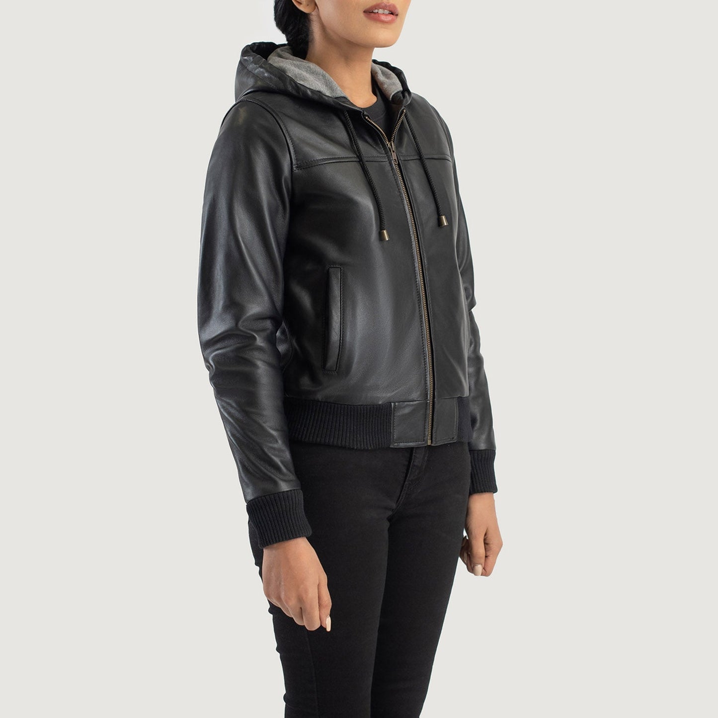 Rubella Black Hooded Leather Bomber Jacket Bold, Urban & Stylish