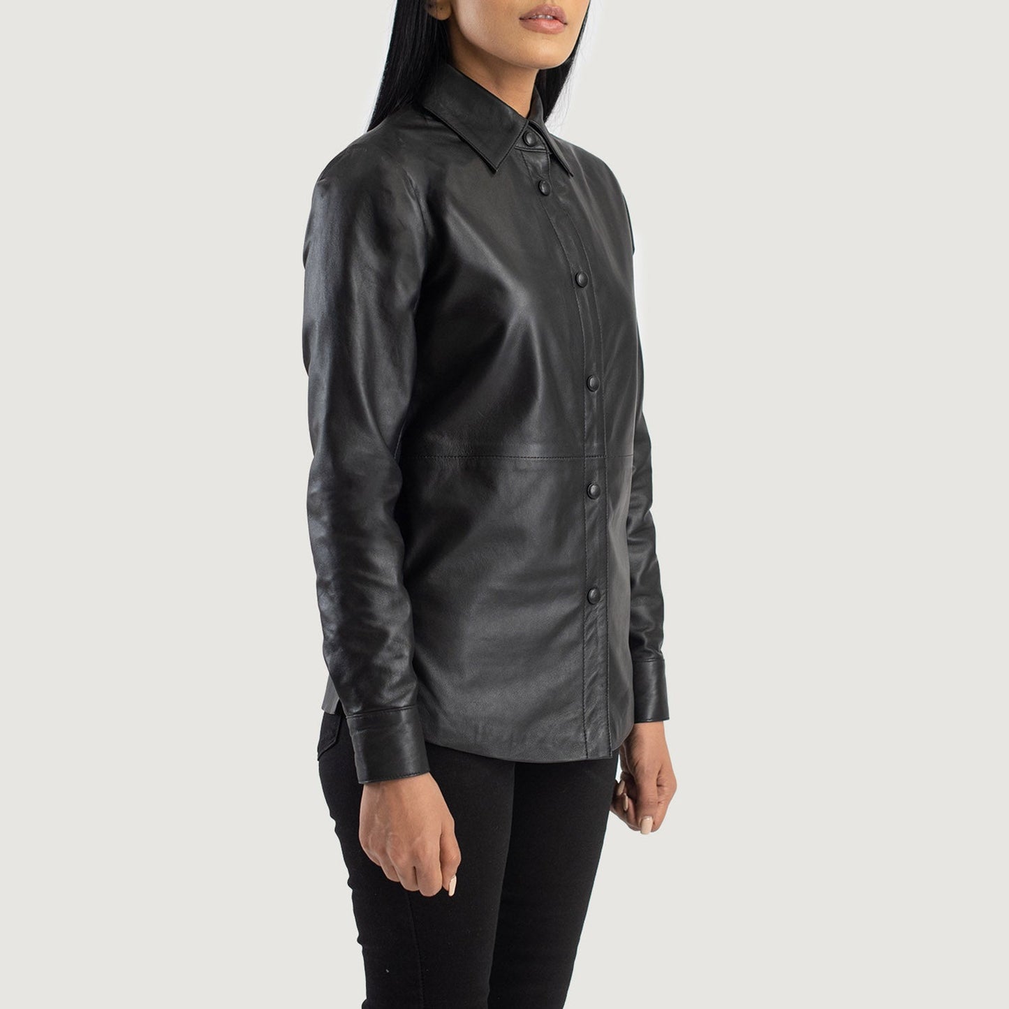 Zenith Black Leather Shirt Jacket Sleek & Versatile Outerwear