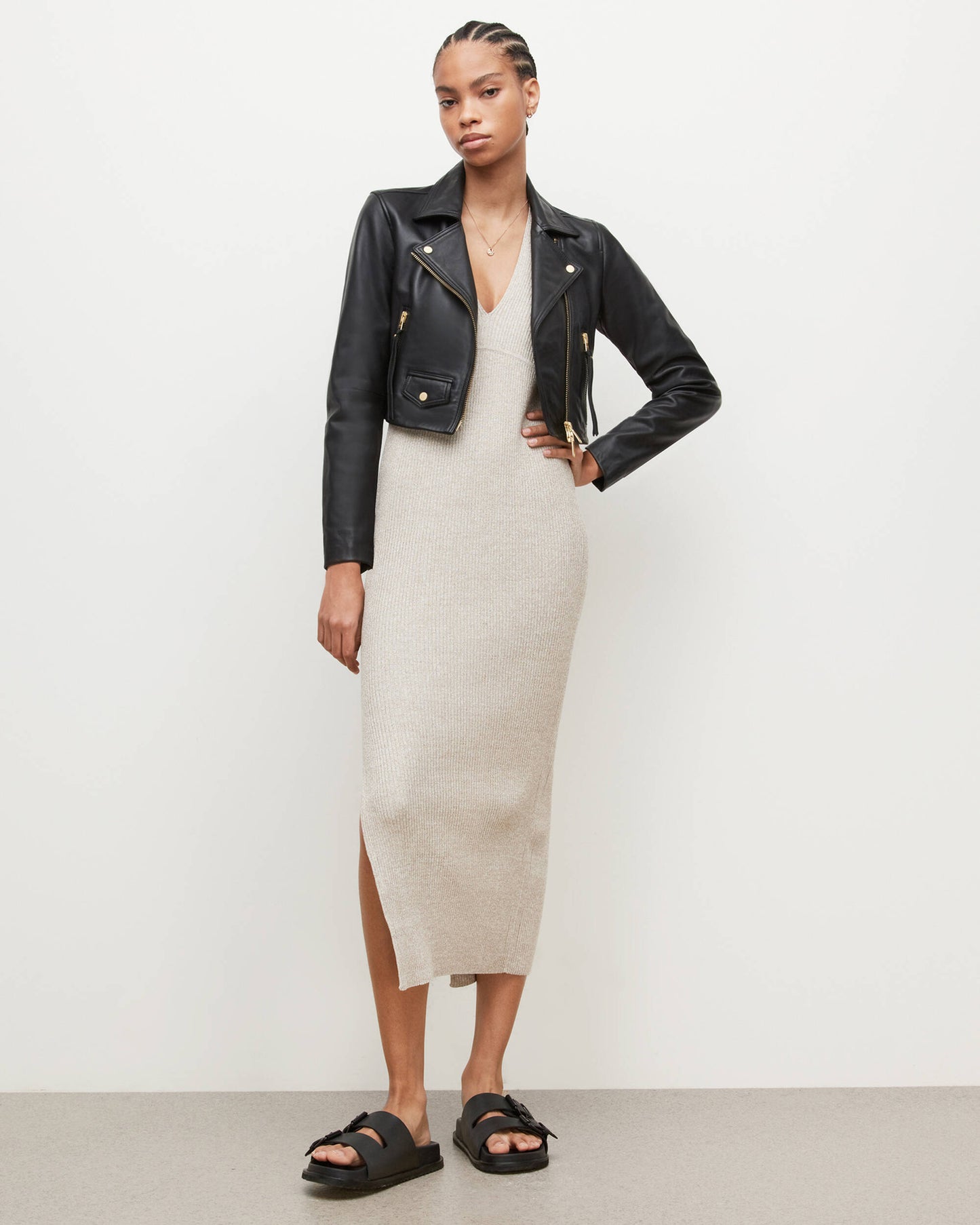 Women's Black Cropped Biker Leather Jacket