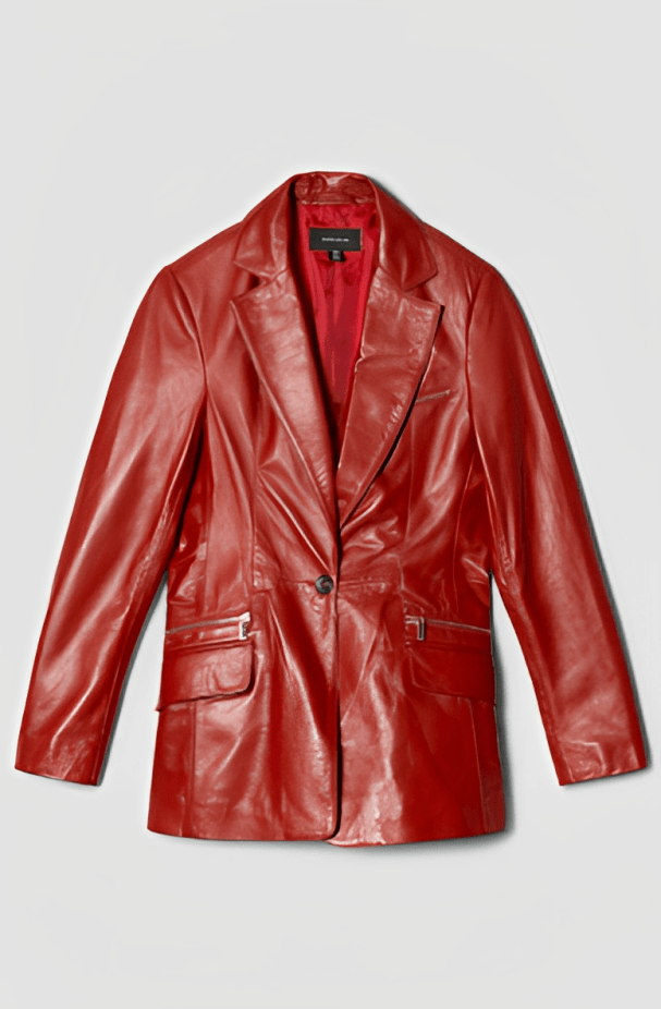 Women's Wine Red Leather Blazer