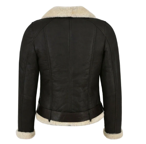 Women's Black Shearling Bomber Biker Leather Jacket