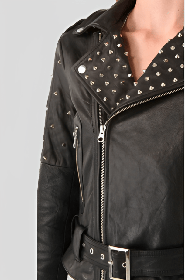Women's Black Studded Biker Leather Jacket