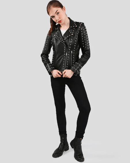 Women's Black Studded Leather Biker Jacket