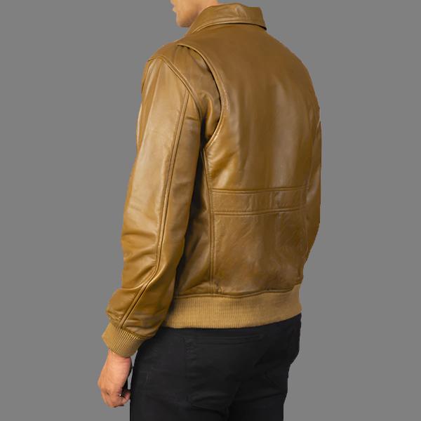 Coffmen Olive Brown Leather Bomber Jacket