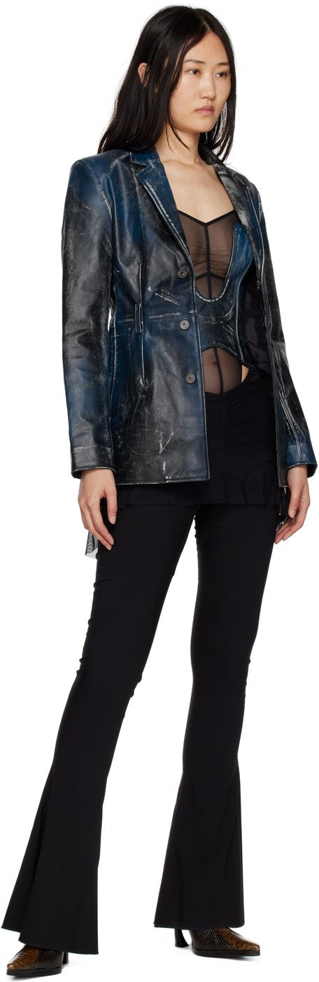Women’s Blue Distressed Leather Blazer