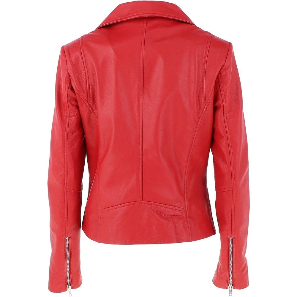 Women's Red Leather Biker Jacket Stylish & Slim Fit