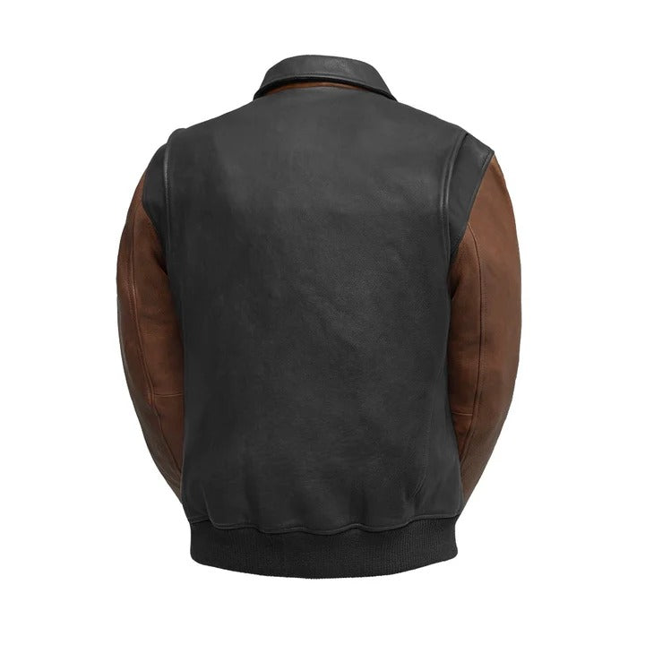 Men’s Two-Tone Moto Bomber Leather Jacket