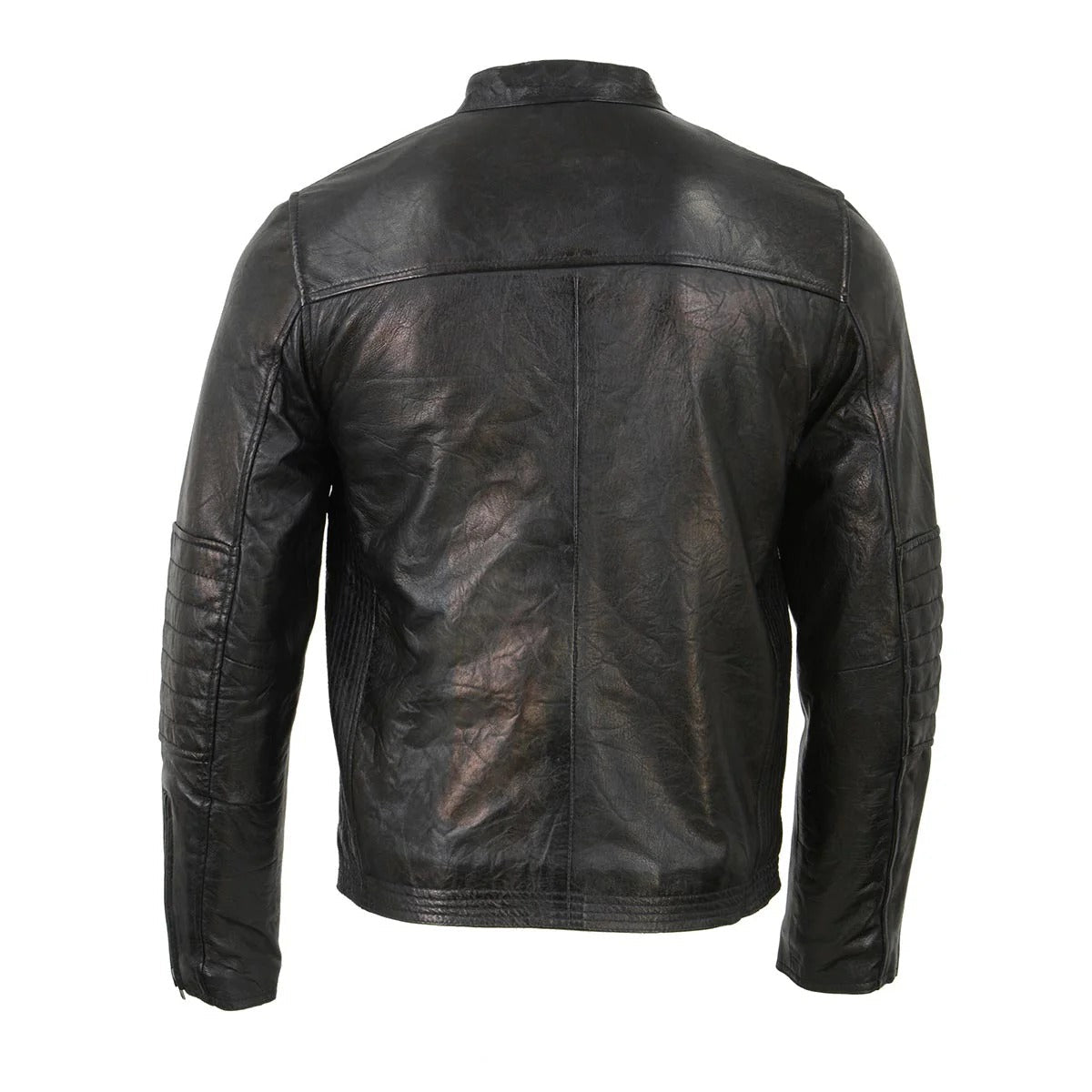 Men’s Café Racer Leather Jacket with Two-Tone Collar
