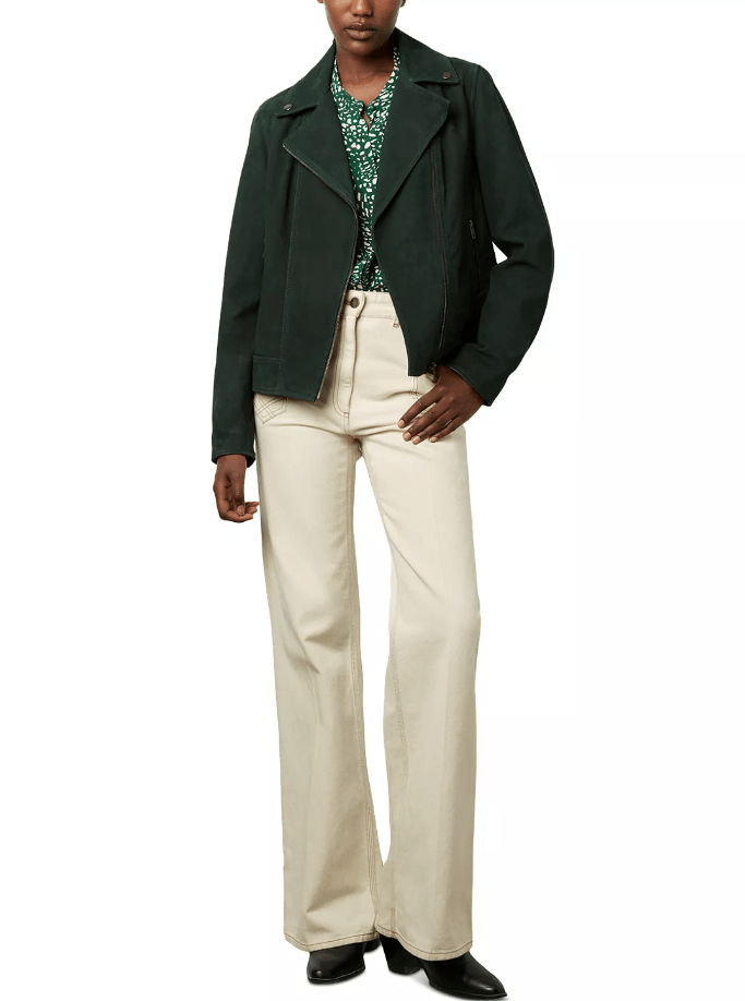 Women's Royal Green Suede Leather Biker Jacket