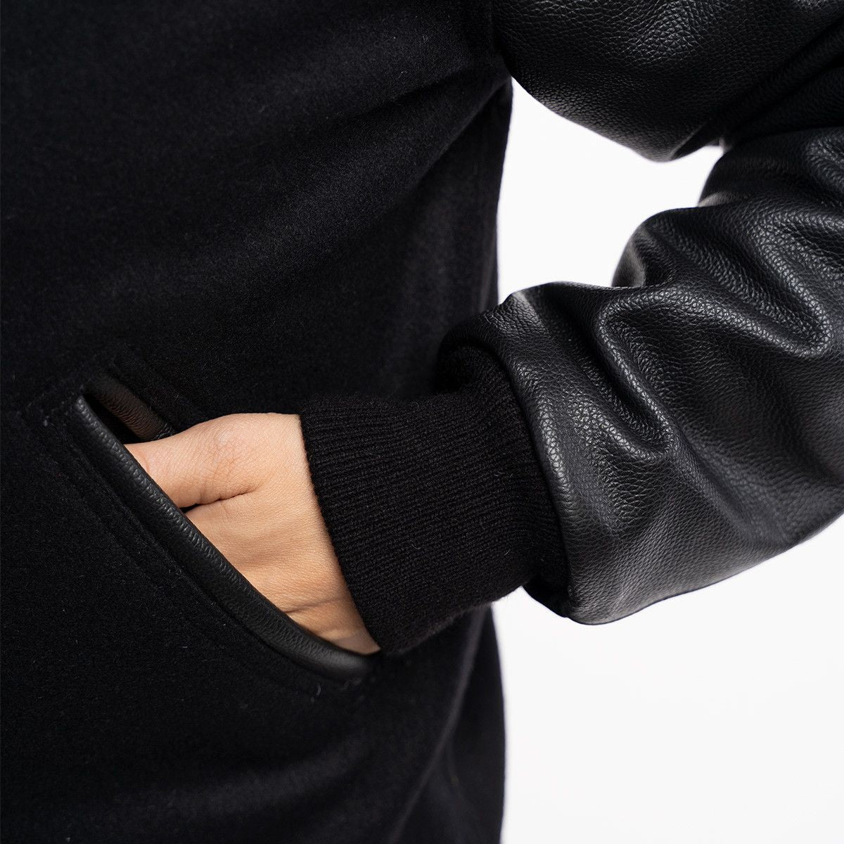 Women's Black Hooded Varsity Leather Jacket