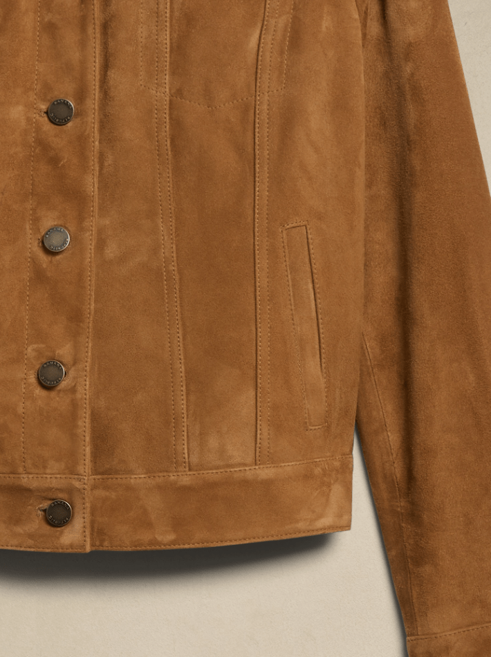 Women's Brown Suede Leather Trucker Jacket