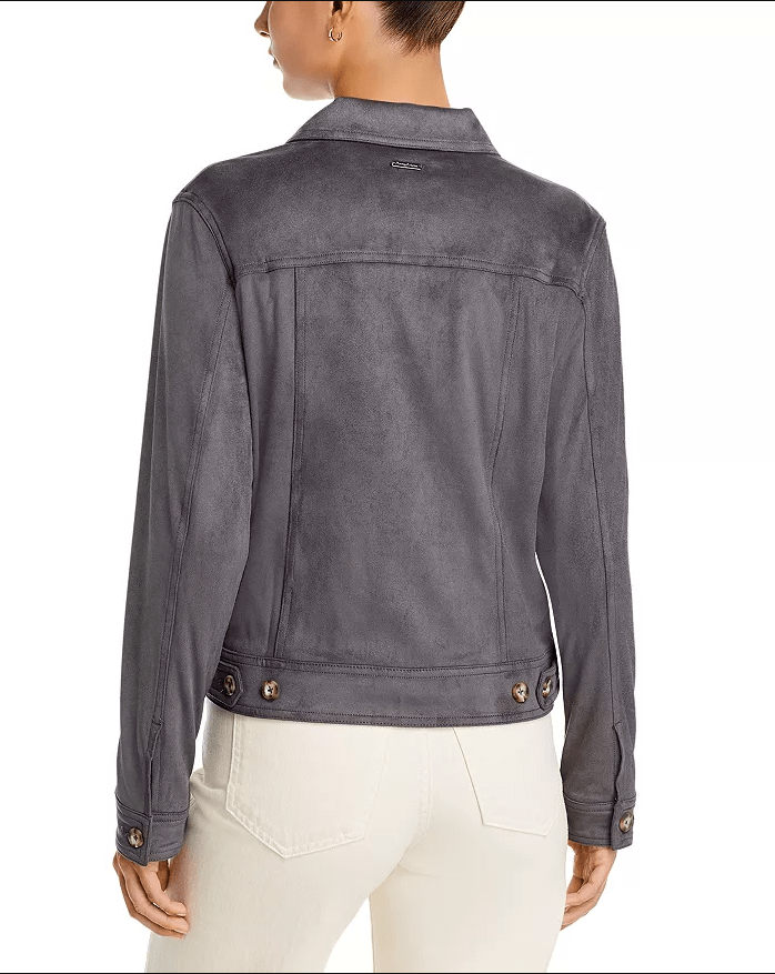 Women's Gray Suede Leather Trucker Jacket