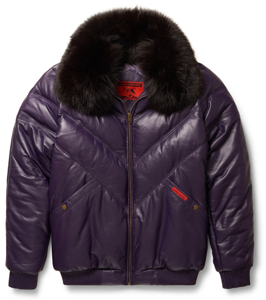Premium Avanzar Purple Leather V-Bomber Jacket