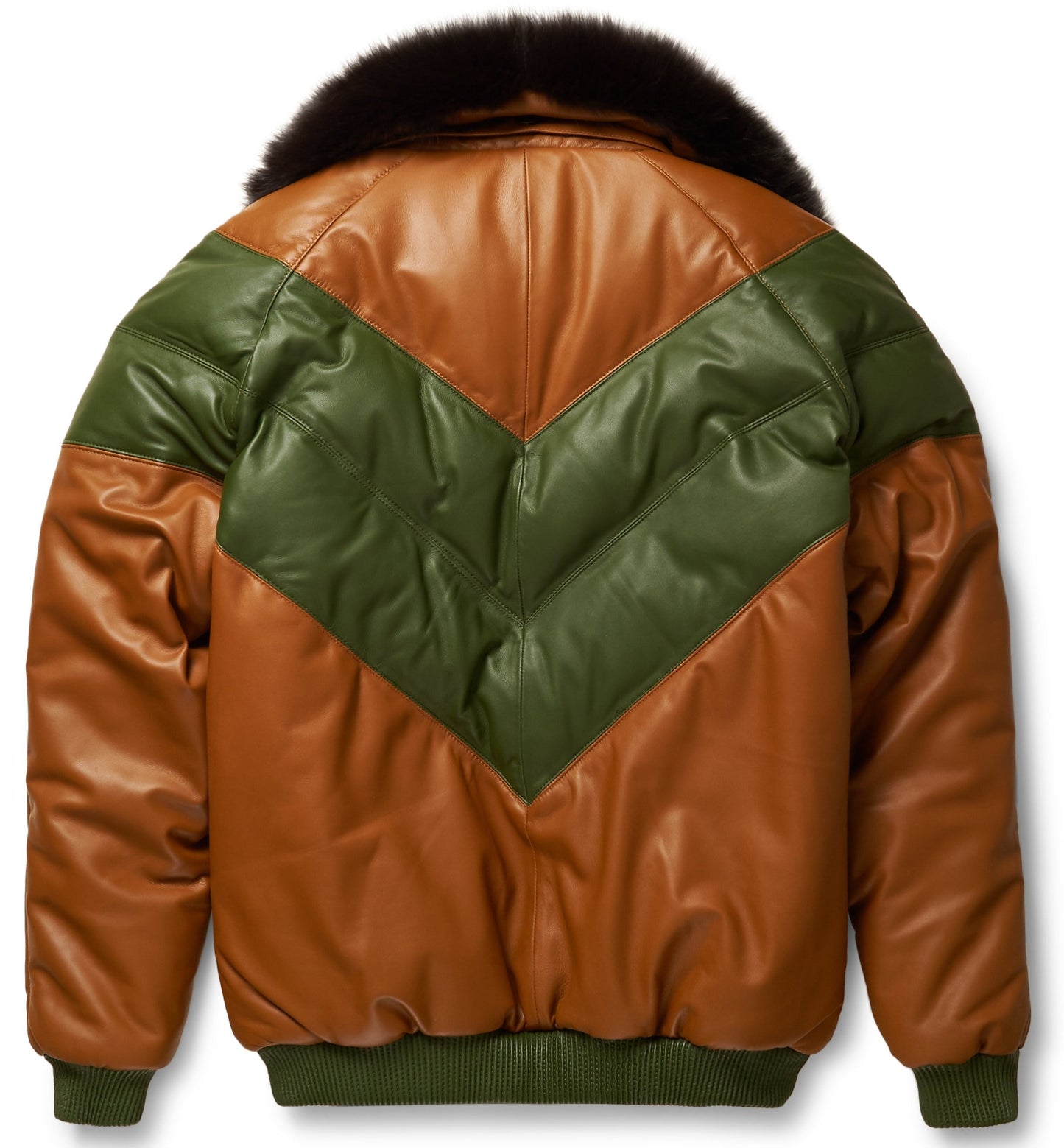 Premium Avanzar Brown & Green Leather V-Bomber Jacket