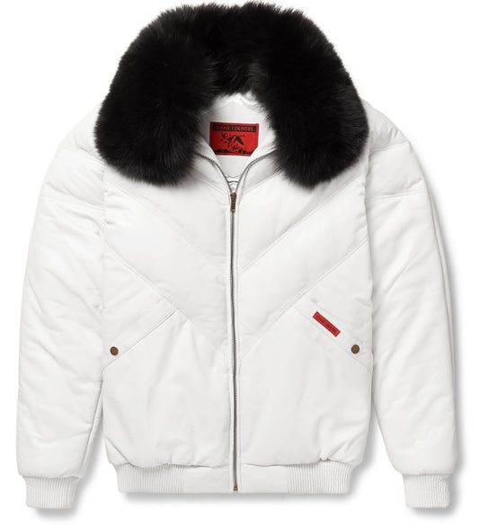 Premium Avanzar White Leather V-Bomber Jacket