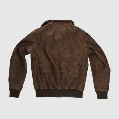 Men’s Brown Waxed Sheepskin Aviator Leather Bomber Jacket